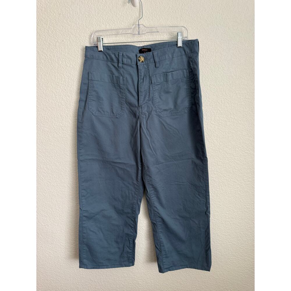 Quince Women Pant 14 Blue Cropped Wide Leg Organic Stretch Cotton Chino